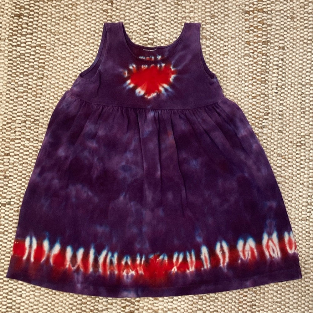 Vintage Tie Dye RedHeart on Purple Dress Girls Size 24 month Empire Waist Jumper